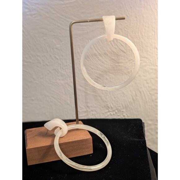 Extra Large Cream Acrylic DoorKnocker Loopy Pierced Earrings - Picture 1 of 6